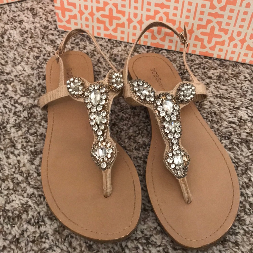 Bcbg gold rhinestone sandals flip flops